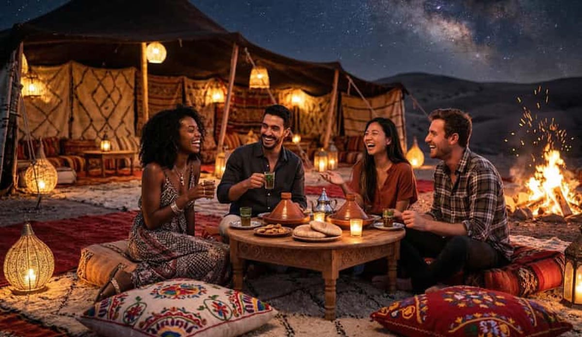 Abendessen in der Agafay-Wüste, Feuershow und Kamelritt bei Sonnenuntergang — photo 2 of 15